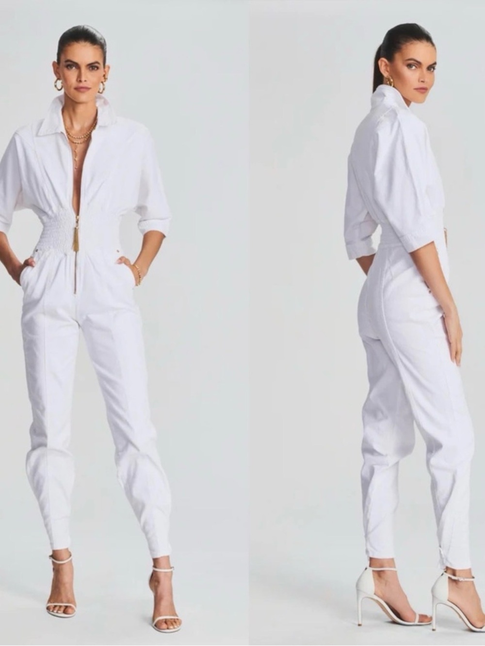 Retrofete Ellis White Denim Jumpsuit with flaws